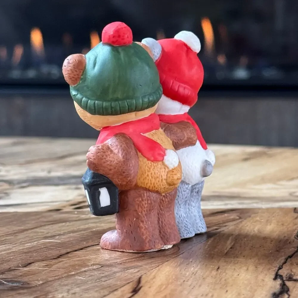 1984 Vintage Bear Christmas Carolers, Ceramic Bisque Figurine by Applause